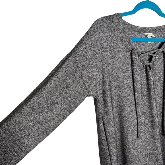 A New Day Charcoal Heather Gray Lace Up Neckline Blouse - Picture 2 of 13